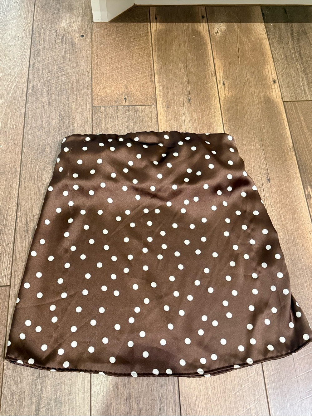Zara Brown Satin Strapless Top with White Polka Dots